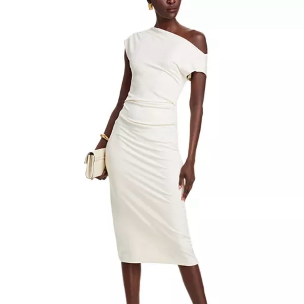 Boss One Shoulder Cream Dress